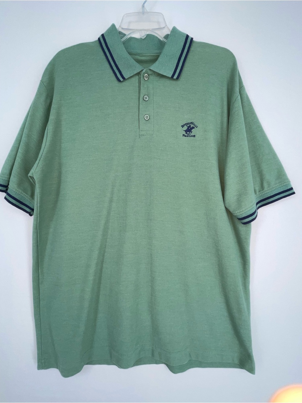 Classic Green Polo Shirt with Contrasting Trim, Mens Large